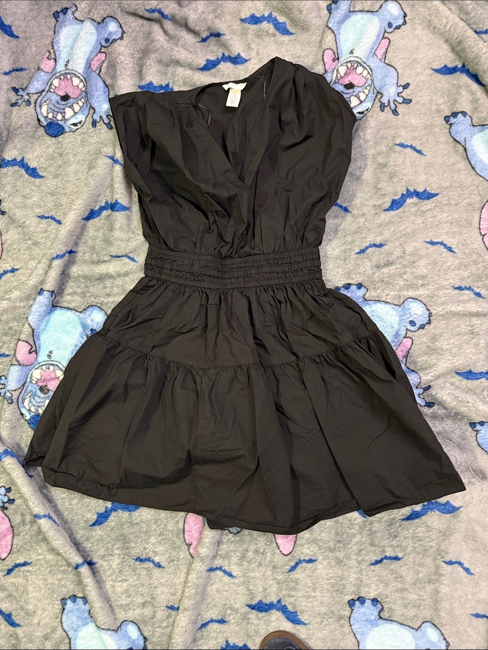 H&M Black Smocked-Waist Mini Dress